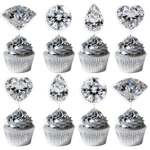 JOYMEMO 24 Stk Echt Diamant Cupcake Topper - Diamant Kuchen Deko für Geburtstag Bridal Shower Hochzeit Verlobung Jubiläum Bachelorette Valentinstag Party Zubehör JOYMEMO 24 Stk Echt Diamant Cupcake Topper - Diamant Kuchen Deko für Geburtstag Bridal Shower Hochzeit Verlobung Jubiläum Bachelorette Valentinstag Party Zubehör von JOYMEMO
