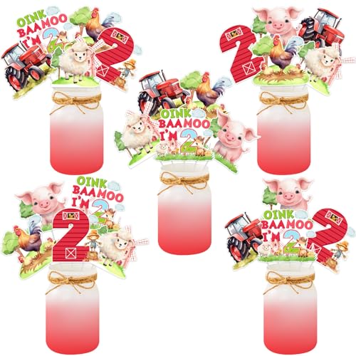 JOYMEMO 24 Stück Bauernhoftiere 2. Geburtstag Tafelaufsatz Stäbchen rot – Bauernhof 2. Geburtstag Party Dekorationen Junge oder Mädchen, Oink Baa Moo I'M 2 Tischaufsätze doppelseitig für JOYMEMO 24 Stück Bauernhoftiere 2. Geburtstag Tafelaufsatz Stäbchen rot – Bauernhof 2. Geburtstag Party Dekorationen Junge oder Mädchen, Oink Baa Moo I'M 2 Tischaufsätze doppelseitig für von JOYMEMO