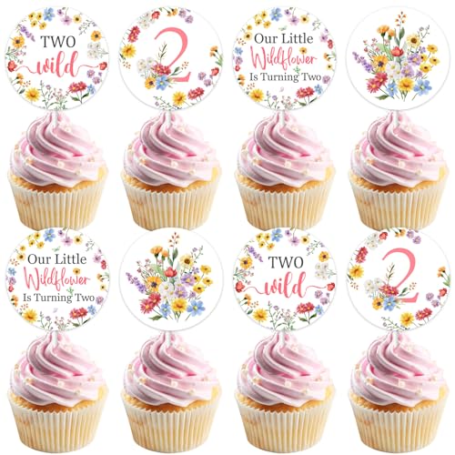 JOYMEMO 24 Stück Wildblume 2. Geburtstag Cupcake Toppers Mädchen – Blumen Zwei wilde zweite Geburtstag Kuchendekorationen, Unsere kleine Wildblume dreht sich um zwei Geburtstag Dekor für 2 Jahre alten JOYMEMO 24 Stück Wildblume 2. Geburtstag Cupcake Toppers Mädchen – Blumen Zwei wilde zweite Geburtstag Kuchendekorationen, Unsere kleine Wildblume dreht sich um zwei Geburtstag Dekor für 2 Jahre alten von JOYMEMO