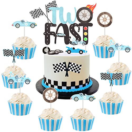 JOYMEMO 25 Pcs Zwei Schnelle Kuchendekorationen Für Jungen - Rennwagen 2. Geburtstag Kuchen Topper Mit Cupcake Toppers Doppelseitig, Let's Go Racing Checkered Flag 2 Jahre Alt Party Supplies JOYMEMO 25 Pcs Zwei Schnelle Kuchendekorationen Für Jungen - Rennwagen 2. Geburtstag Kuchen Topper Mit Cupcake Toppers Doppelseitig, Let's Go Racing Checkered Flag 2 Jahre Alt Party Supplies von JOYMEMO