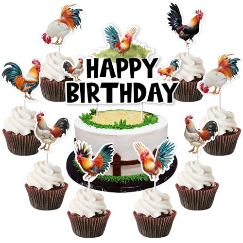 JOYMEMO 25 Stück Hahn-Kuchenaufsätze, Hähnchengeburtstagskuchendekorationen mit Hahn-Themen-Kuchenaufsätzen, Bauernhof-Geburtstagsparty-Zubehör JOYMEMO 25 Stück Hahn-Kuchenaufsätze, Hähnchengeburtstagskuchendekorationen mit Hahn-Themen-Kuchenaufsätzen, Bauernhof-Geburtstagsparty-Zubehör von JOYMEMO