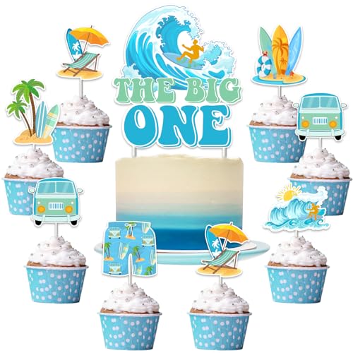 JOYMEMO 25 Stück Surf 1st Cake Dekorationen für Junge Mädchen - Blau und Grün The Big One Surf Birthday Cake Topper mit Surf themed Cupcake Toppers JOYMEMO 25 Stück Surf 1st Cake Dekorationen für Junge Mädchen - Blau und Grün The Big One Surf Birthday Cake Topper mit Surf themed Cupcake Toppers von JOYMEMO
