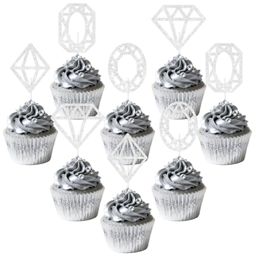 JOYMEMO 36 Stk Glitzer Diamant Cupcake Topper - Silber Diamant Kuchen Deko für Geburtstag Bridal Shower Hochzeit Verlobung Jubiläum Bachelorette Valentinstag Party Zubehör JOYMEMO 36 Stk Glitzer Diamant Cupcake Topper - Silber Diamant Kuchen Deko für Geburtstag Bridal Shower Hochzeit Verlobung Jubiläum Bachelorette Valentinstag Party Zubehör von JOYMEMO