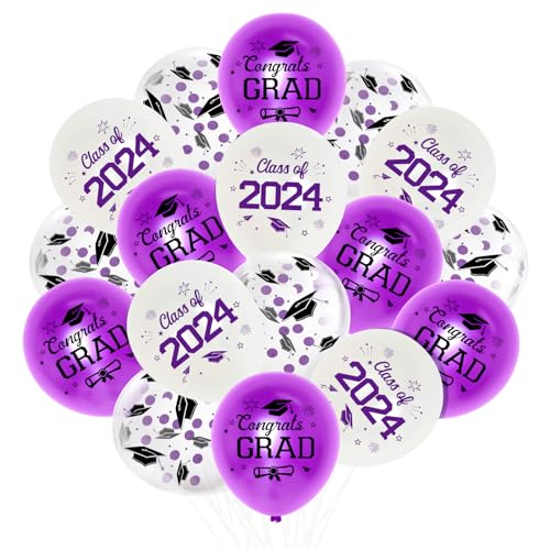 JOYMEMO 36 Stück 30,5 cm Abschlussfeier Latex Ballons Lila Weiß Klasse 2024 Congrats Grad Ballons Dekorationen für Abschlussfeier Party Supplies Indoor/Outdoor von JOYMEMO