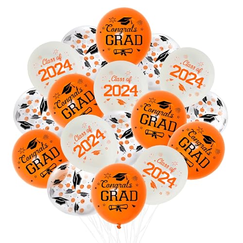 JOYMEMO 36 Stück 30,5 cm Abschlussfeier Latex Ballons Orange Weiß Klasse 2024 Congrats Grad Ballons Dekorationen für Abschlussfeier Party Supplies Indoor/Outdoor von JOYMEMO