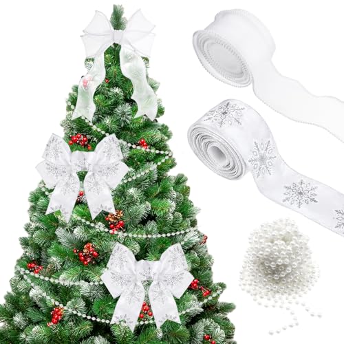 JOYMEMO 5 Rollen Perlenbandgirlande, Kunstperlenband und Schnurperlen, bedruckt mit Schneeflocke, Geschenkverpackung, Windel, Kuchendekoration, Weihnachtsbaumschmuck JOYMEMO 5 Rollen Perlenbandgirlande, Kunstperlenband und Schnurperlen, bedruckt mit Schneeflocke, Geschenkverpackung, Windel, Kuchendekoration, Weihnachtsbaumschmuck von JOYMEMO