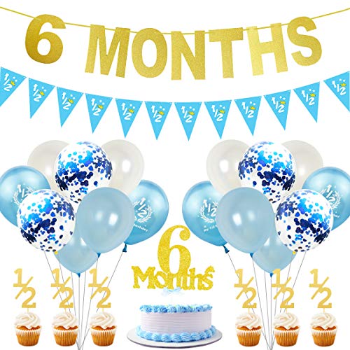 JOYMEMO 6 Monate Geburtstag Dekorationen für Boy Gold halbes Jahr Banner Cake Topper Pink 1/2 Wimpel Party Supplies JOYMEMO 6 Monate Geburtstag Dekorationen für Boy Gold halbes Jahr Banner Cake Topper Pink 1/2 Wimpel Party Supplies von JOYMEMO
