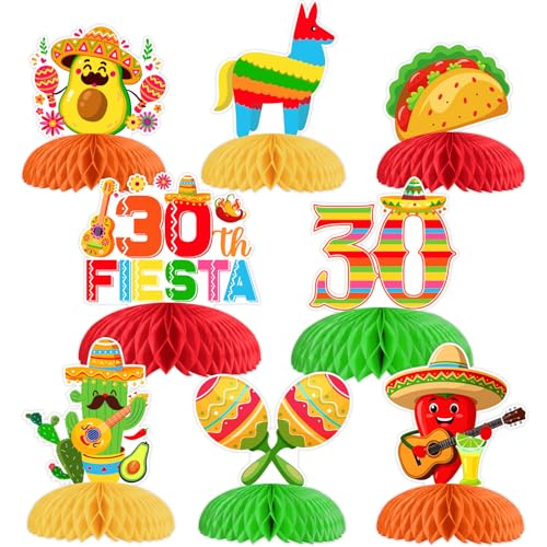 JOYMEMO 8 Stück Fiesta 30. Geburtstag Wabenaufsätze – Mexikanische Fiesta 30. Geburtstag Dekorationen, Taco Bout Tischaufsätze, Partyzubehör von JOYMEMO