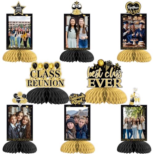 JOYMEMO 8 Stück Klassentreffen Foto Wabenaufsätze Dekorationen – Schwarz und Gold Best Class Ever Tischdekoration, doppelseitig, Willkommensrückseite, Party-Dekoration für High School Reunion 20., JOYMEMO 8 Stück Klassentreffen Foto Wabenaufsätze Dekorationen – Schwarz und Gold Best Class Ever Tischdekoration, doppelseitig, Willkommensrückseite, Party-Dekoration für High School Reunion 20., von JOYMEMO