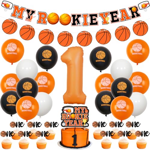 JOYMEMO Basketball 1. Geburtstag Dekorationen für Jungen - My Rookie Year Banner Cake Topper Cupcake Topper Nummer 1 Ballon Basketball bedruckte Luftballons Sport Thema Geburtstag Party Supplies JOYMEMO Basketball 1. Geburtstag Dekorationen für Jungen - My Rookie Year Banner Cake Topper Cupcake Topper Nummer 1 Ballon Basketball bedruckte Luftballons Sport Thema Geburtstag Party Supplies von JOYMEMO