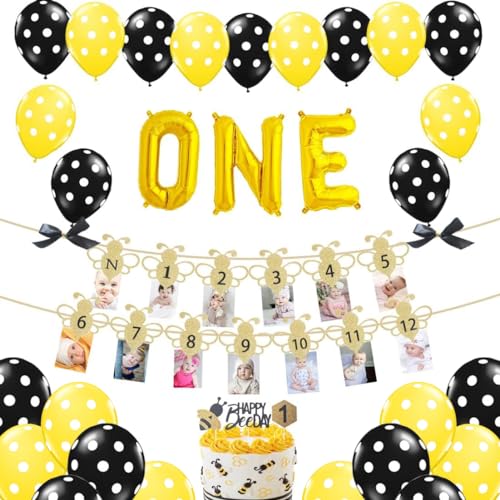 JOYMEMO Biene 1 Jahr Geburtstagsdekorationen, Ballonspaß für Biene EIN monatliches Hummel-Foto-Banner Biene Geburtstag zuerst von JOYMEMO