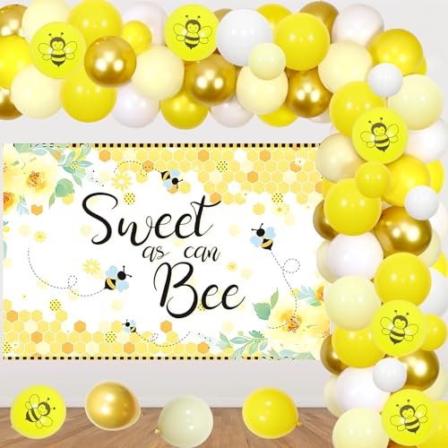 JOYMEMO Biene Party Dekorationen, Honig Biene Themed Party Decor, Sweet as Can Bee Backdrop, Ballon Girlande Bogen Kit, Bumble Bee Birthday Baby Shower Party Supplies von JOYMEMO
