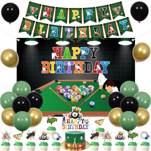 JOYMEMO Billard Party Dekorationen, Billiard Happy Birthday Backdrop Cake Topper Cupcake Topper and Green Balloons, Snooker Ball Sports Birthday Party Supplies (Geburtstagsparty-Zubehör JOYMEMO Billard Party Dekorationen, Billiard Happy Birthday Backdrop Cake Topper Cupcake Topper and Green Balloons, Snooker Ball Sports Birthday Party Supplies (Geburtstagsparty-Zubehör von JOYMEMO