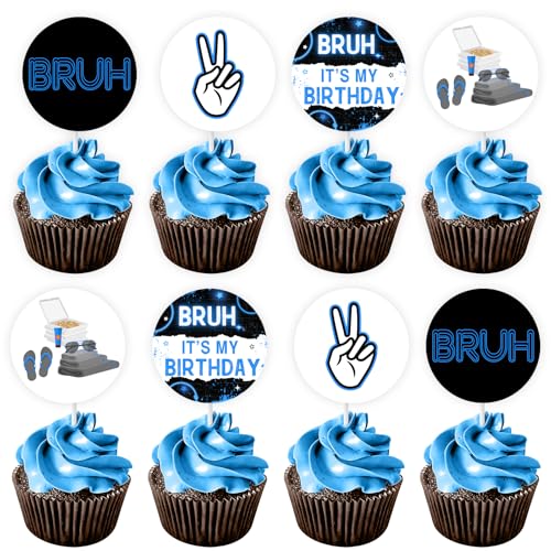 JOYMEMO Bruh It's My Birthday Cupcake Toppers Blue Black, Bruh Doppelseitiger Geburtstagstortenaufsätze, Happy Birthday Bro, Geburtstagsparty-Dekorationen für Jungen Teenager JOYMEMO Bruh It's My Birthday Cupcake Toppers Blue Black, Bruh Doppelseitiger Geburtstagstortenaufsätze, Happy Birthday Bro, Geburtstagsparty-Dekorationen für Jungen Teenager von JOYMEMO