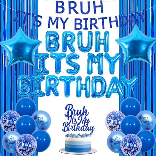 JOYMEMO Bruh Its My Birthday Decorations - Blaues Bruh Its My Birthday Banner mit Luftballons, Kuchendeckel, Fransen aus Aluminiumfolie für lustige Partybedarf. JOYMEMO Bruh Its My Birthday Decorations - Blaues Bruh Its My Birthday Banner mit Luftballons, Kuchendeckel, Fransen aus Aluminiumfolie für lustige Partybedarf. von JOYMEMO