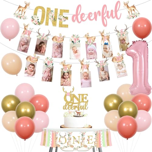 JOYMEMO Deer 1. Geburtstag Dekorationen für Mädchen, rosa Boho ein Deerfull Banner Cake Topper, Hirsch Thema 1. JOYMEMO Deer 1. Geburtstag Dekorationen für Mädchen, rosa Boho ein Deerfull Banner Cake Topper, Hirsch Thema 1. von JOYMEMO