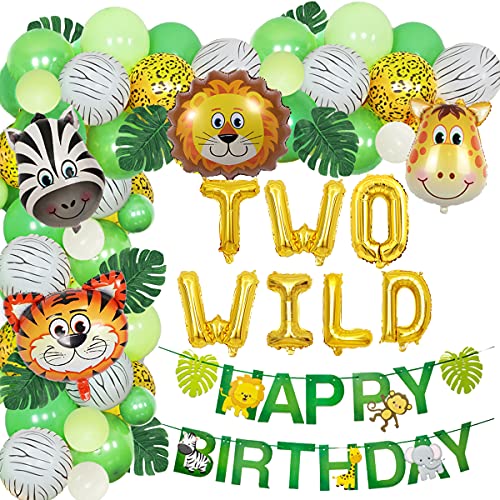 JOYMEMO Dschungel Geburtstags Dekorations Junge, Safari Tiere Luftballons Garland Arch Kit, Two WILD & Happy Birthday Banner für Kinder 2. Geburtstagsfeier Zubehör von JOYMEMO