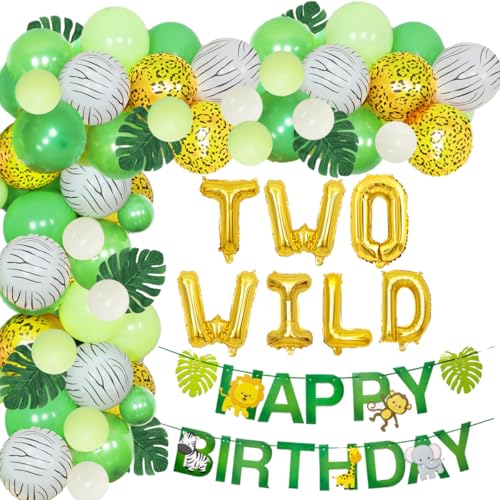 JOYMEMO Dschungel Geburtstags Dekorations Junge, Safari Tiere Luftballons Garland Arch Kit, Two WILD & Happy Birthday Banner für Kinder 2. Geburtstagsfeier Zubehör von JOYMEMO