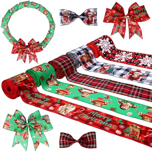 JOYMEMO Geschenkband-Set, 6,3 cm, Rot/Grün, Rinder, Schneeflocke, kariert, Drahtrand, für Bauernhoftiere, Party, Geschenkverpackung, Kränze, Schleife, Basteln, Baumdekoration, 22 m, 5 Rollen JOYMEMO Geschenkband-Set, 6,3 cm, Rot/Grün, Rinder, Schneeflocke, kariert, Drahtrand, für Bauernhoftiere, Party, Geschenkverpackung, Kränze, Schleife, Basteln, Baumdekoration, 22 m, 5 Rollen von JOYMEMO