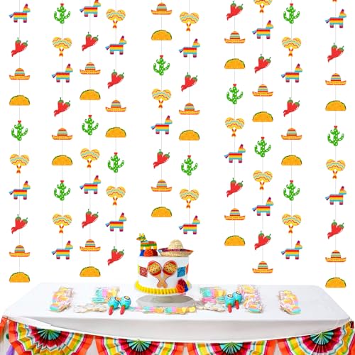 JOYMEMO Girlanden mit mexikanischem Fiesta-Motiv, Fiesta-Party-Dekorationen für Geburtstag, Babyparty, Taco-Bout-A-Partyzubehör, Kaktus, Esel, Taco, Pfeffer, Sombrero, Gitarre, hängende von JOYMEMO