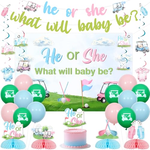 JOYMEMO Golf Geschlechtsenthüllungsdekoration Rosa Blau Er Sie Was Wird Baby Sein Hintergrund Banner Kuchendekoration Hängspiralen Waben Tischdekoration Für Golfparty Babyshower Schwangerschaftsfeier JOYMEMO Golf Geschlechtsenthüllungsdekoration Rosa Blau Er Sie Was Wird Baby Sein Hintergrund Banner Kuchendekoration Hängspiralen Waben Tischdekoration Für Golfparty Babyshower Schwangerschaftsfeier von JOYMEMO
