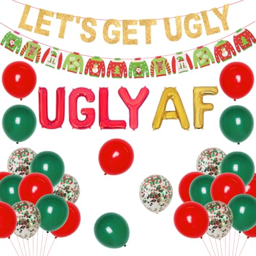 JOYMEMO Hässliche Pullover Weihnachtsfeier Dekorationen mit Lassen Sie Uns hässliche Girlande klebrige Weihnachtspullover Banner Winterzeit Urlaub Weihnachtsbüro Weihnachtsfeier Lieferungen bekommen JOYMEMO Hässliche Pullover Weihnachtsfeier Dekorationen mit Lassen Sie Uns hässliche Girlande klebrige Weihnachtspullover Banner Winterzeit Urlaub Weihnachtsbüro Weihnachtsfeier Lieferungen bekommen von JOYMEMO