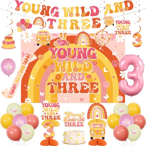 JOYMEMO Junge Wild- und Drei-Party-Dekorationen, Boho-Dekoration zum 3. Geburtstag, Mädchen, inklusive Hintergrund-Banner, Schärpe, Tafelaufsätze, Tortenaufsatz und Luftballons für JOYMEMO Junge Wild- und Drei-Party-Dekorationen, Boho-Dekoration zum 3. Geburtstag, Mädchen, inklusive Hintergrund-Banner, Schärpe, Tafelaufsätze, Tortenaufsatz und Luftballons für von JOYMEMO