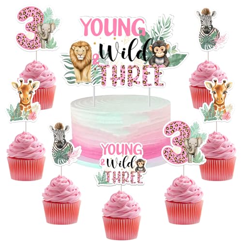 JOYMEMO Kuchendekoration für junge und drei Geburtstage, doppelseitig, für 3. Geburtstag, Cupcake-Topper für Mädchen, rosa Dschungel-Safari-Tier-Themenparty-Zubehör, 25 Stück JOYMEMO Kuchendekoration für junge und drei Geburtstage, doppelseitig, für 3. Geburtstag, Cupcake-Topper für Mädchen, rosa Dschungel-Safari-Tier-Themenparty-Zubehör, 25 Stück von JOYMEMO