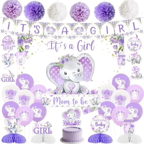 JOYMEMO Lila Elefant Baby Shower Dekoration Für Frauen Es Ist Ein Mädchen Banner Hintergrund Hängespiralen Wabendekoration Schärpe Papier Pom Poms Ballons Für Schwangerschaftsfeier Neugeborene JOYMEMO Lila Elefant Baby Shower Dekoration Für Frauen Es Ist Ein Mädchen Banner Hintergrund Hängespiralen Wabendekoration Schärpe Papier Pom Poms Ballons Für Schwangerschaftsfeier Neugeborene von JOYMEMO