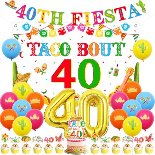 JOYMEMO Mexikanische Fiesta 40. Geburtstag Dekoration für Männer Frauen - "Taco Bout 40" Hintergrund, Banner, Kuchenaufsatz, Cupcake-Deko, Luftballons für Adios 30's Geburtstagsfeier JOYMEMO Mexikanische Fiesta 40. Geburtstag Dekoration für Männer Frauen - "Taco Bout 40" Hintergrund, Banner, Kuchenaufsatz, Cupcake-Deko, Luftballons für Adios 30's Geburtstagsfeier von JOYMEMO