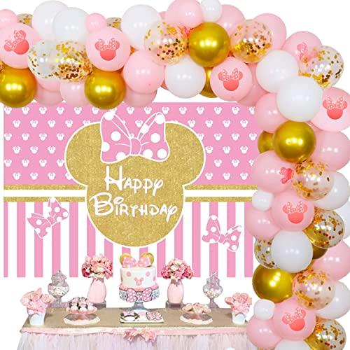 Minnie Mouse Themed Ballon Girlande Arch Kit Rosa Gold Minnie Foto Hintergrund für Mädchen Geburtstag Party Dekorationen von JOYMEMO
