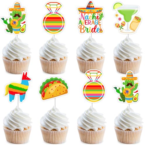 JOYMEMO Nacho Average Bride Cupcake-Topper, mexikanische Fiesta, Brautparty, doppelseitig, Taco-Bout, Junggesellinnenabschied, Kuchendekoration, 36 Stück von JOYMEMO