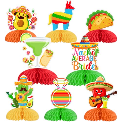 JOYMEMO Nacho Mittelstücke für die Braut, Wabenaufsätze – mexikanische Fiesta-Brautparty, doppelseitige Dekorationen für Frauen, Fiesta-Thema, Tischaufsätze, Junggesellinnenabschied, 8 Stück von JOYMEMO