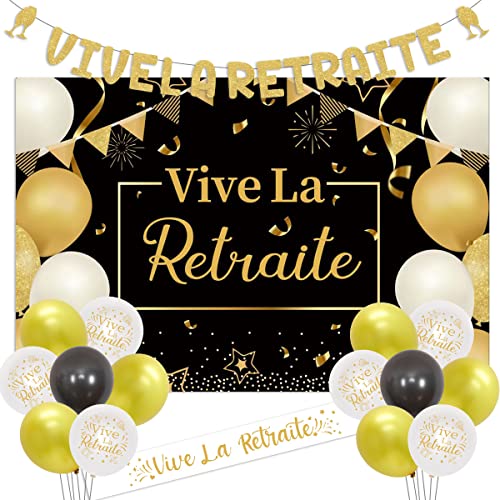 JOYMEMO Partydekorationen für den Ruhestand, Vive La Retraite Banner und Satin-Schärpe, schwarz-gold, Hintergrund für Männer und Frauen, Happy Retirement Supplies JOYMEMO Partydekorationen für den Ruhestand, Vive La Retraite Banner und Satin-Schärpe, schwarz-gold, Hintergrund für Männer und Frauen, Happy Retirement Supplies von JOYMEMO