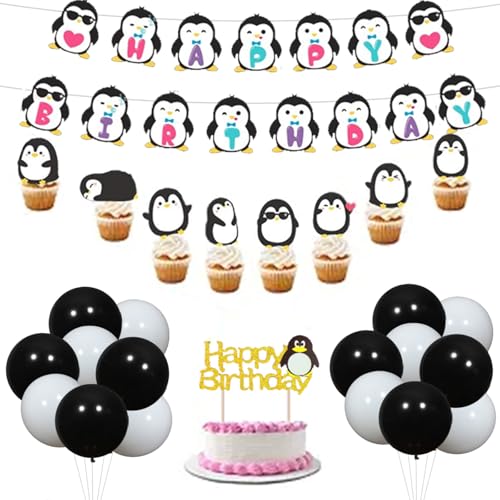 JOYMEMO Pinguin Party Supplies Alles Gute zum Geburtstag Banner Walking Pinguin Luftballons Cake Toppers für Geburtstagsfeier, Baby Shower Winter Polar Themed Geburtstagsparty Dekoration JOYMEMO Pinguin Party Supplies Alles Gute zum Geburtstag Banner Walking Pinguin Luftballons Cake Toppers für Geburtstagsfeier, Baby Shower Winter Polar Themed Geburtstagsparty Dekoration von JOYMEMO
