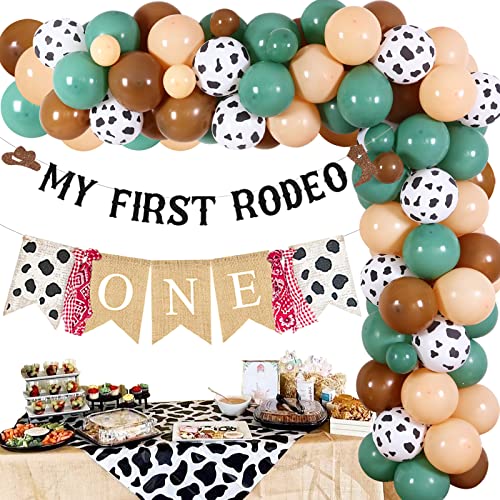 JOYMEMO Salbeigrün Cowboy 1. Geburtstag Dekorationen Western Cowboy Ballon Bogen Girlande Kit My First Rodeo Birthday Banner Cow One Hochstuhl Banner Western Theme Party Supplies von JOYMEMO