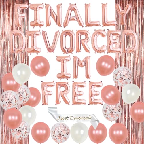 JOYMEMO Scheidungs Party Dekorationen für Frauen Rosé Gold Endlich Divorced I'm Free Ballon Lametta Vorhänge Party Hintergrund Deko Just Divorced Schärpe für Scheidungsfeier JOYMEMO Scheidungs Party Dekorationen für Frauen Rosé Gold Endlich Divorced I'm Free Ballon Lametta Vorhänge Party Hintergrund Deko Just Divorced Schärpe für Scheidungsfeier von JOYMEMO