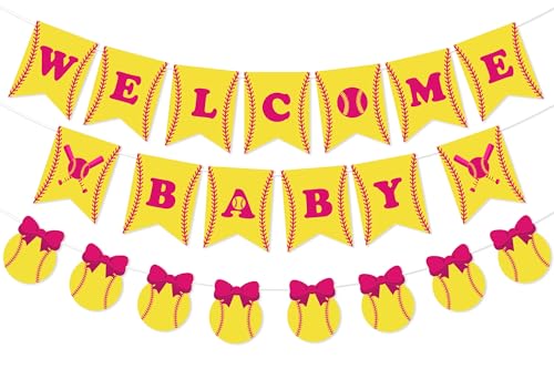 JOYMEMO Softball-Thema Babyparty-Dekorationen, Willkommens-Banner Softball-Girlande, Sport-Gender-Reveal-Partyzubehör, Foto-Requisiten, Gelb und Hot Pink JOYMEMO Softball-Thema Babyparty-Dekorationen, Willkommens-Banner Softball-Girlande, Sport-Gender-Reveal-Partyzubehör, Foto-Requisiten, Gelb und Hot Pink von JOYMEMO