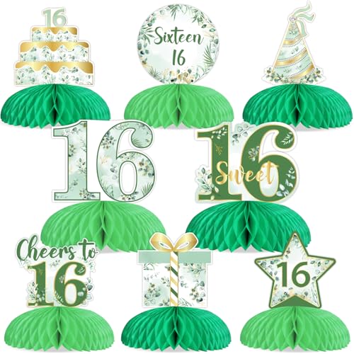 JOYMEMO Sweet 16 Birthday Honeycomb Tafelaufsätze, Cheers To 16 Happy Birthday Dekorationen, salbeigrün, 16 Tischaufsätze für Mädchen, 8 Stück JOYMEMO Sweet 16 Birthday Honeycomb Tafelaufsätze, Cheers To 16 Happy Birthday Dekorationen, salbeigrün, 16 Tischaufsätze für Mädchen, 8 Stück von JOYMEMO