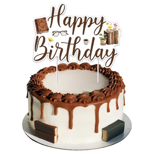 JOYMEMO Vintage Braune Buch Geburtstag Cake Topper, Storybook Happy Birthday Doppelseitiger Cake Pick Deko, Bibliothek Leseklub Dessert Tisch Deko Party Zubehör JOYMEMO Vintage Braune Buch Geburtstag Cake Topper, Storybook Happy Birthday Doppelseitiger Cake Pick Deko, Bibliothek Leseklub Dessert Tisch Deko Party Zubehör von JOYMEMO