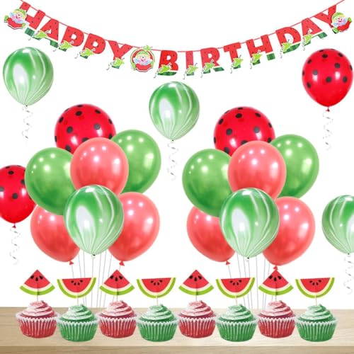 JOYMEMO Wassermelone Party Dekorationen Geburtstag für Mädchen Happy Birthday Banner Wassermelone Achat Polka Dot Ballons Cupcake Topper JOYMEMO Wassermelone Party Dekorationen Geburtstag für Mädchen Happy Birthday Banner Wassermelone Achat Polka Dot Ballons Cupcake Topper von JOYMEMO