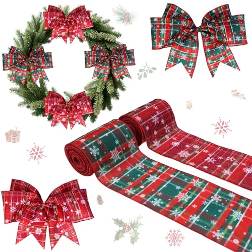 JOYMEMO Weihnachtsband-Set, 9,1 m, Rot und Grün, kariert, Schneeflocke, Drahtrand, für Winterferien, Neujahr, Geschenkverpackung, Kränze, Schleife, Basteln, Baumdekoration, 2 Rollen JOYMEMO Weihnachtsband-Set, 9,1 m, Rot und Grün, kariert, Schneeflocke, Drahtrand, für Winterferien, Neujahr, Geschenkverpackung, Kränze, Schleife, Basteln, Baumdekoration, 2 Rollen von JOYMEMO
