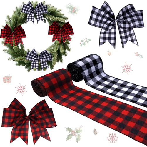 JOYMEMO Weihnachtsband-Set, 9,1 m, kariert, 10,2 cm, rot und schwarz, kariert, Drahtrand, für Winterferien, Neujahr, Geschenkverpackungen, Kränze, Schleife, Basteln, Baumdekoration, 2 Rollen JOYMEMO Weihnachtsband-Set, 9,1 m, kariert, 10,2 cm, rot und schwarz, kariert, Drahtrand, für Winterferien, Neujahr, Geschenkverpackungen, Kränze, Schleife, Basteln, Baumdekoration, 2 Rollen von JOYMEMO