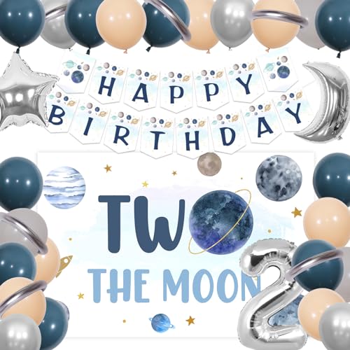 JOYMEMO Zwei der Mond Geburtstag Dekorationen Jungen, Marineblau Outer Space Themed 2nd Backdrop Banner Kit mit Mond Stern Planet Folie Ballons für Baby 2nd Solar System Geburtstag Party Supplies JOYMEMO Zwei der Mond Geburtstag Dekorationen Jungen, Marineblau Outer Space Themed 2nd Backdrop Banner Kit mit Mond Stern Planet Folie Ballons für Baby 2nd Solar System Geburtstag Party Supplies von JOYMEMO