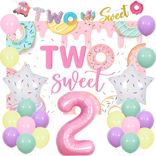 JOYMEMO Zwei süße Geburtstagsdekorationen für Mädchen – Donut 2. Geburtstag Thema Hintergrund Kit mit Banner Pastell Latex Ballons und Folienballons, Donut Dessert Thema Mädchen Zwei Jahre alt Party JOYMEMO Zwei süße Geburtstagsdekorationen für Mädchen – Donut 2. Geburtstag Thema Hintergrund Kit mit Banner Pastell Latex Ballons und Folienballons, Donut Dessert Thema Mädchen Zwei Jahre alt Party von JOYMEMO