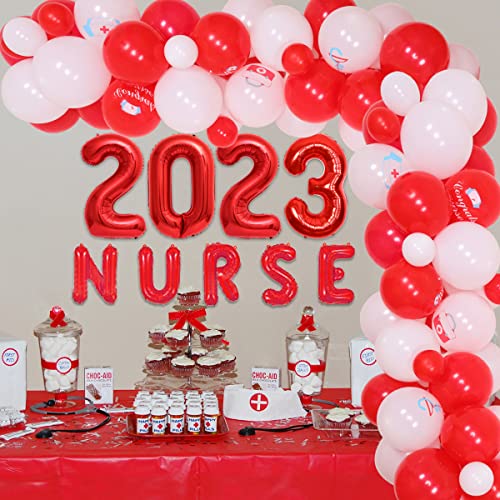 Nurse Graduation Party Decorations, Nurse Balloons Garland Red White, Number 2023 Foil Balloon for BSN Nursing Medical School Graduation RN Theme Party Supplies von JOYMEMO