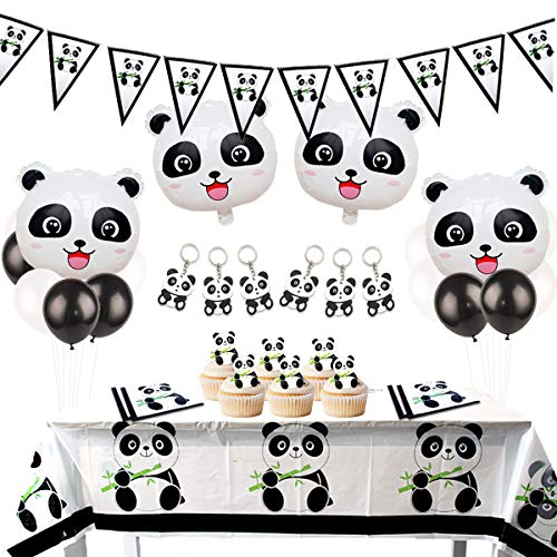 Panda-Dekorationsset für Geburtstagsparty, mit Wimpel-Girlande, Panda-Schlüsselanhänger, Luftballons aus Mylar, für Mädchen, Babyparty von JOYMEMO