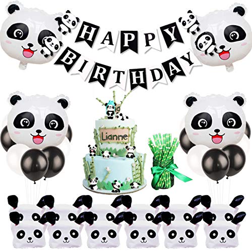 Panda Geburtstagsparty Dekoration mit Panda Kuchen Figur, Geschenk-Taschen für Panda Party von JOYMEMO