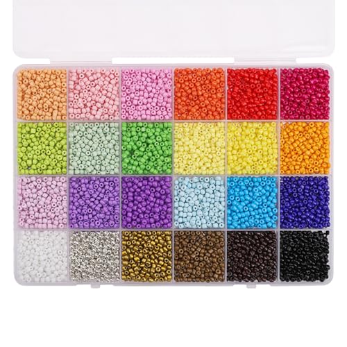 Pony-Perlen-Set, 5200 Stück, 24 Farben, 3 mm, Glas, Rocailles, Armband, Halskette, Perlen, kleine Regenbogenperlen mit Aufbewahrungsbox für DIY-Schmuckherstellung, Regenbogen-Farbpalette) von JOYMENTHERE