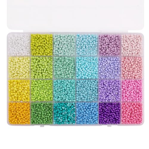 Pony-Perlen-Set, 5200 Stück, 24 Farben, 3 mm, Glas, Rocailles, Armband, Halskette, Perlen, kleine Regenbogenperlen mit Aufbewahrungsbox für DIY-Schmuckherstellung (Macaron-Farbpalette) von JOYMENTHERE